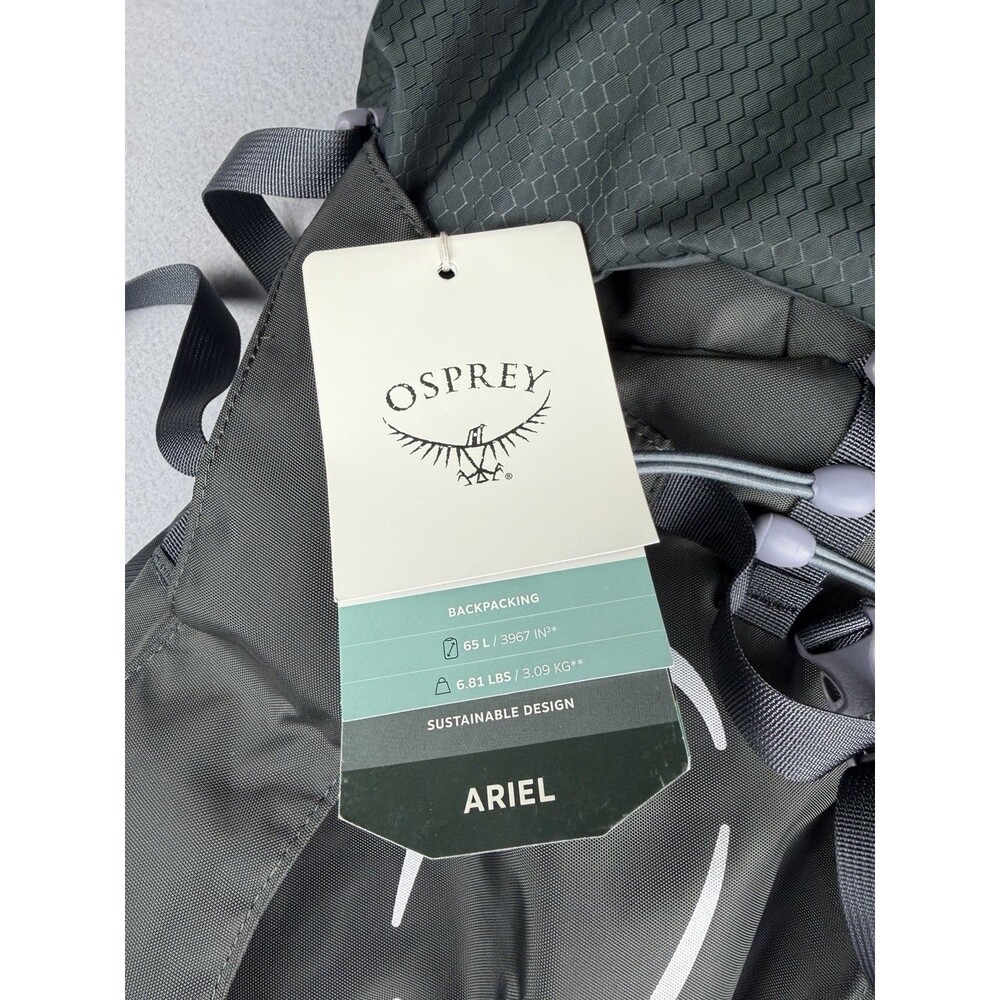 NWT Osprey Ariel 65 L Women’s Hiking Backpack Camping Pack Green Gray 3967 Cu.in - Picture 15 of 16